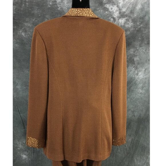 BEAUTUFUL st john evening knit brown embellished skirt suit 16 - Picture 8 of 10